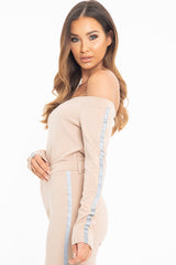 Nude Reflective Stripe Side Bardot Crop Top - Reece