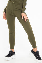 Khaki Reflective Stripe Side Cigarette Trousers - Nicky