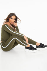 Khaki Reflective Stripe Side Bardot Crop Top - Reece