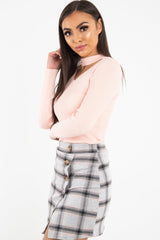 Pink Rib Knit Choker Cut Out Jumper - Jamisen