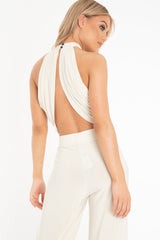 Ivory Slinky Halterneck Wrap Top - Giovanna