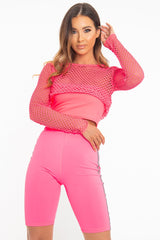Neon Pink Reflective Stripe Side Cycling Shorts - Betty