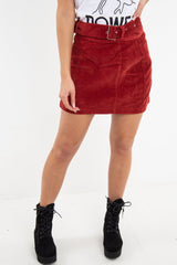 Rust Corduroy Belted Mini Skirt - Mariel