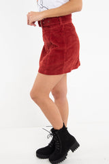 Rust Corduroy Belted Mini Skirt - Mariel