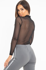 Black Mesh Reflective Insert Bodysuit - Kharis