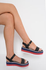 Black Contrast Stripe Sole Platform Sandals - Nataliyah
