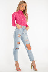 Pink Snake Print High Neck Long Sleeve Bodysuit - Evanna