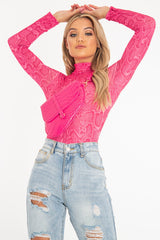Pink Snake Print High Neck Long Sleeve Bodysuit - Evanna