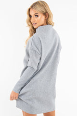 Grey Chunky Rib Slash Neck Jumper Dress - Kameron