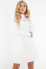 White Chunky Rib Slash Neck Jumper Dress - Kameron