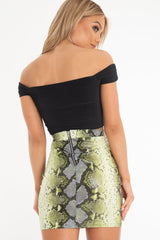 Black Tie Front Ruched Off Shoulder Crop Top - Blake