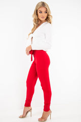 Cream Tie Front Plunge Crop Blouse - Linzy