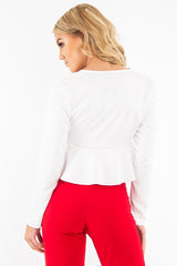 Cream Tie Front Plunge Crop Blouse - Linzy