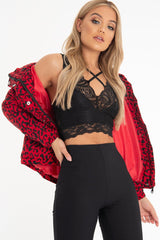 Red Leopard Print Zip Front Puffer Coat - Lidya