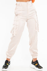 Nude Satin Utility Pocket Cuffed Hem Trousers - Delilah
