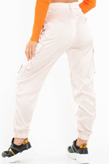 Nude Satin Utility Pocket Cuffed Hem Trousers - Delilah