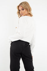 White Chunky Rib V-Neck Jumper - Evalise