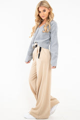 Nude High Waist Paper Bag Buckle Belt Trousers - Ivyonna