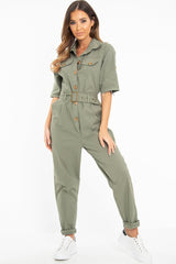 Khaki Front Button Belted Boiler Jumpsuit - Nyrah