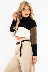 Black Colour Block Chunky Knit Jumper - Maebel