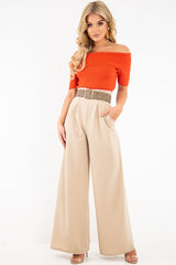 Orange Rib Knit Bardot Top - Gloria
