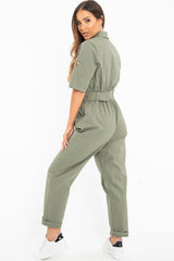 Khaki Front Button Belted Boiler Jumpsuit - Nyrah