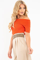 Orange Rib Knit Bardot Top - Gloria