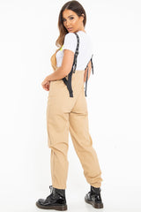 Nude Woven Leather Eyelet Detail Cuffed Dungarees - Sigrid