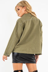 Khaki Sequin Pocket Button Denim Jacket - Celeste