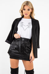 White Black Rose Heart Print T-Shirt - Jacy