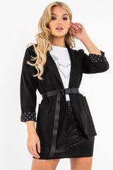 Black Faux Suede Polka Dot Detail Blazer - Noelie