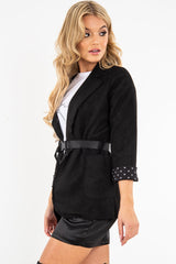Black Faux Suede Polka Dot Detail Blazer - Noelie