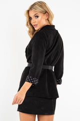 Black Faux Suede Polka Dot Detail Blazer - Noelie