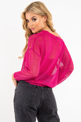 Fuchsia Glitter Net Cable Knit Jumper - Cordia