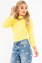 Yellow Rib Knit Choker Cut Out Jumper - Jamisen