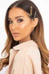 Brown Resin Crocodile Pack of 2 Barrettes  - Claribel