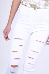 White Multi Ripped Skinny Jeans -Brianne