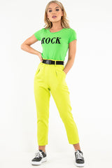 Green Black Rock Slogan Textured T-Shirt - Effie