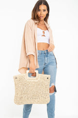 Natural Woven Knot Detail Wooden Handle Bag - Alleria