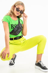 Green Black Rock Slogan Textured T-Shirt - Effie