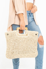 Natural Woven Knot Detail Wooden Handle Bag - Alleria