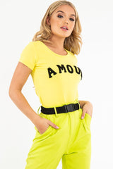 Yellow Black Amour Textured Slogan Tee - Andelyn