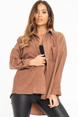 Brown Corduroy Button Front Oversized Shirt - Kyrah