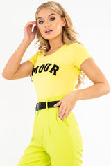 Yellow Black Amour Textured Slogan Tee - Andelyn