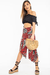 Black Ruched Bardot Gypsy Crop Top - Janette