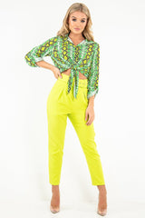 Lime Snake Print Tie Front Shirt - Maisha