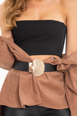 Black Faux Leather Shell Buckle Belt - Janna