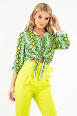 Lime Snake Print Tie Front Shirt - Maisha