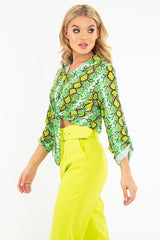 Lime Snake Print Tie Front Shirt - Maisha
