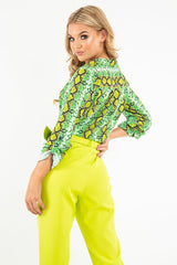 Lime Snake Print Tie Front Shirt - Maisha